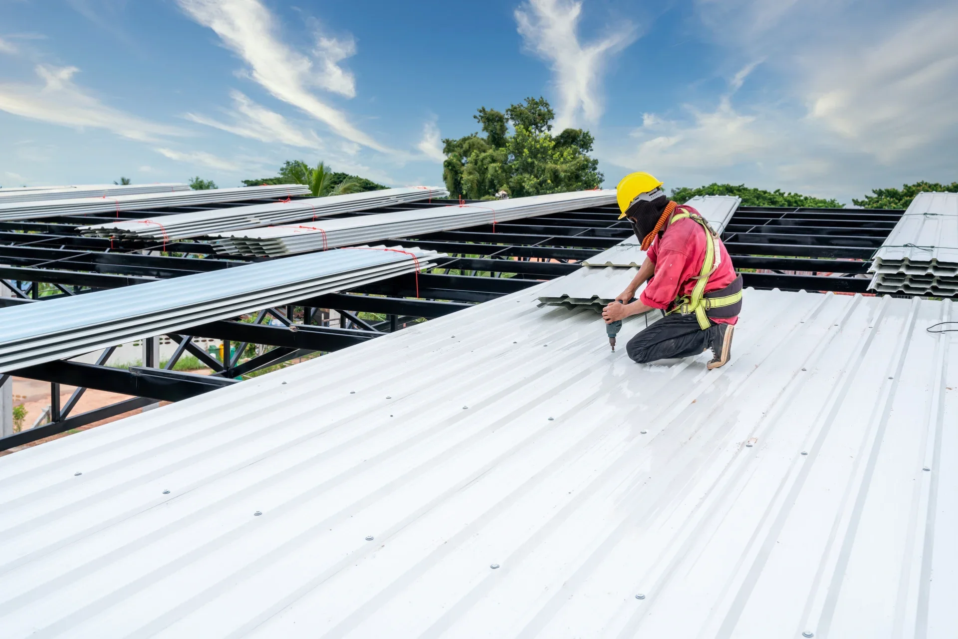 Roofer on commercial roof