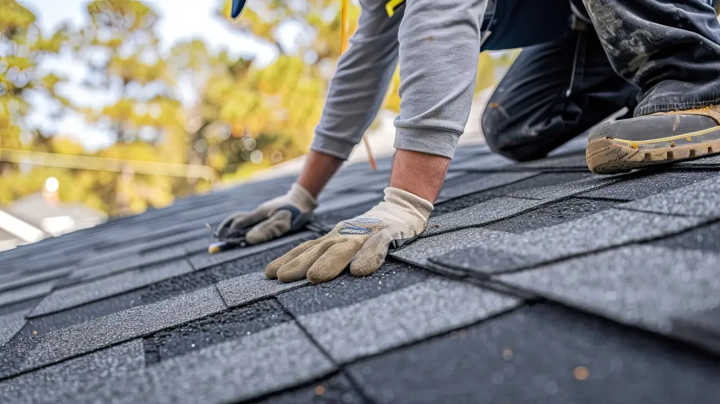 Roofers install insulation boards and underlayment membrane on an expansive flat roof during commercial roof repairs.